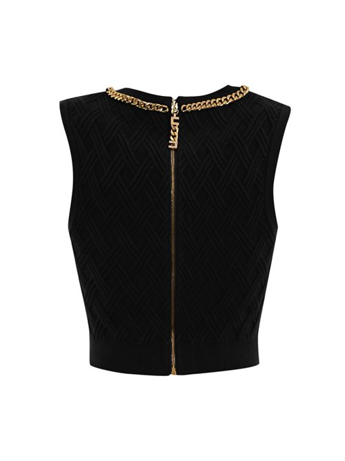 Top in maglia a rombi con dettaglio gioiello Nero Elisabetta Franchi | TK60B56E2110